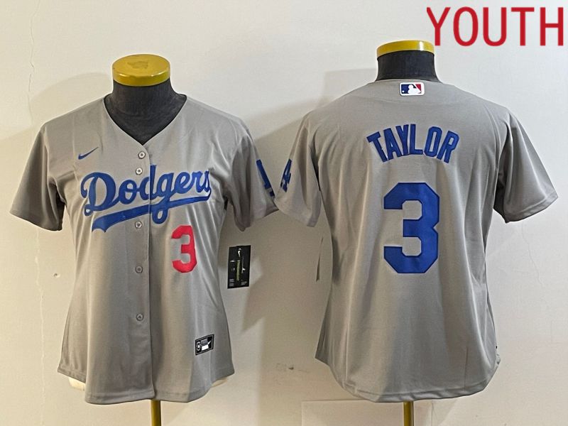 Youth Los Angeles Dodgers #3 Taylor Grey Nike Game MLB Jersey style 3->youth nfl jersey->Youth Jersey
